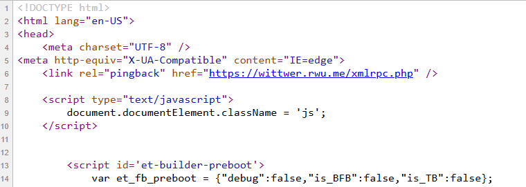 Screenshot of some of the HTML for this webpage